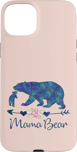 Vista 9 de Teal Blue Purple Floral Mama Bear and One Cub Light Pink Case for iPhone 17