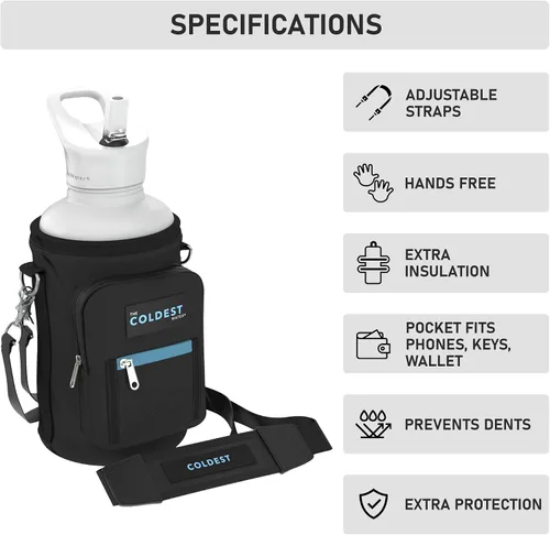 Vista 9 de Coldest Bolsa de transporte para botellas de agua con correas ajustables, apta para viajes, diseño sin abolladuras y bolsillo adicional