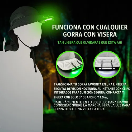 Vista 3 de MODERN NEEDS Luz de gorra de visión nocturna: luz de casquillo con clip alimentada por AAA, modos LED duales, linterna de gorra y luz de sombrero