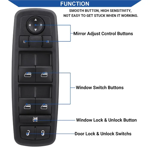 Vista 5 de Obaee Botón de control de interruptor de ventana eléctrica 8+13 pines lado del conductor compatible con Dodge Dart 2013-2016, Chrysler 200
