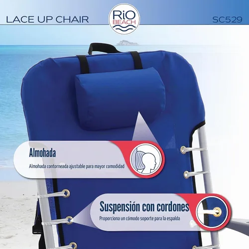 Vista 6 de Rio Brands ASC529 4-Position Backpack Lace-Up Suspension Folding Beach Chair