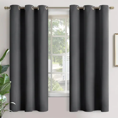 Vista 120 de YoungsTex - Cortinas blackout cortas, aislamiento térmico, ojales, oscurecen la habitación, privacidad, para cámper, sótano, cocina y baño, 2 Gris