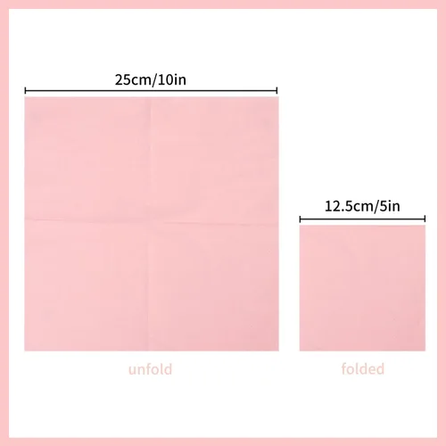 Vista 2 de 100 paquetes de servilletas de cóctel de 2 capas, servilletas de postre plegadas de 5 x 5 pulgadas, servilletas desechables para cena, boda, Rosa