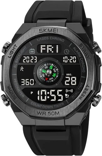 Vista 6 de FANMIS Hombres Podómetro Relojes Militares Multifuncional 50M Impermeable Digital Reloj Deportivo al Aire Libre
