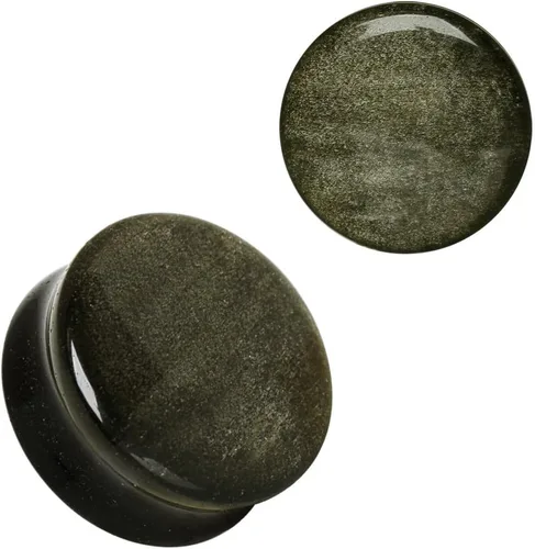 Vista 2 de Pierced Owl - Natural Golden Obsidian Stone Saddle Plugs, Sold as a Pair