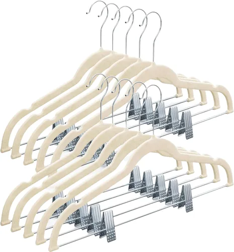 Vista 8 de Home-it - Perchas para pantalones con clips, 10 unidades, terciopelo negro, antideslizante, ahorro de espacio para pantalones, faldas, abrigos