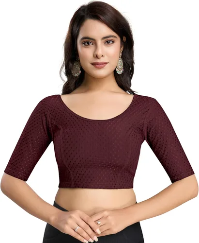 Vista 19 de TRENDMALLS Blusa de sari de algodón puro para mujer, elástica, confeccionada, con mangas hasta el codo, lista para usar