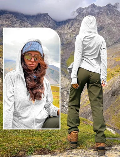 Vista 15 de TBMPOY Chaquetas con capucha y protección solar UPF 50+ para mujer, ligeras, de manga larga, para senderismo, exteriores, con cremallera completa