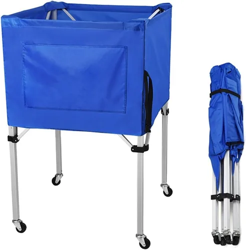Vista 4 de Carrito de pelota de voleibol con ruedas, cesta portátil de almacenamiento, 37 x 26 x 26 pulgadas, organizador de equipo deportivo para garaje