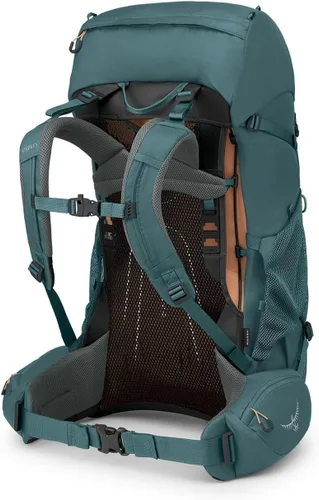 Vista 7 de Osprey Renn 50L - Mochila de senderismo para mujer, Azul Cascada/Naranja Melón