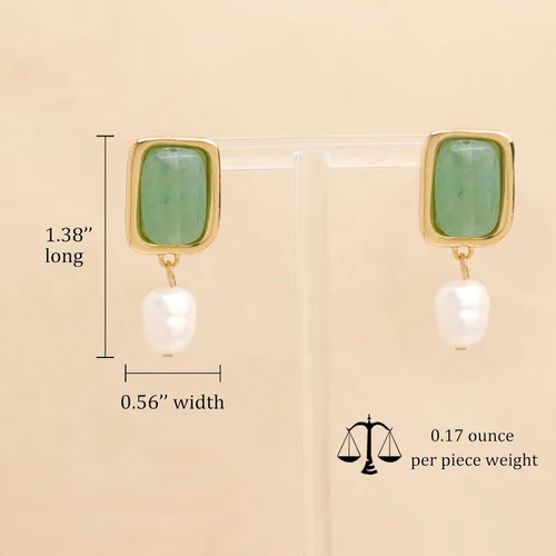 Vista 4 de Sonateomber Gold Gemstone Dangle Drop Earrings for Women,Chunky Statement Pearl Square Natural Stone Healing Dangling Earings Prom Wedding
