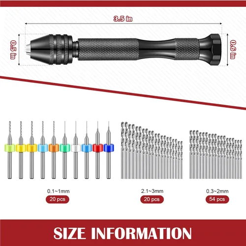 Vista 2 de Vinsot 95 brocas de micro mano, tornillo de banco de 1 pin y 94 piezas de micro torsión y PCB mini brocas para bricolaje, joyería de madera, cuentas