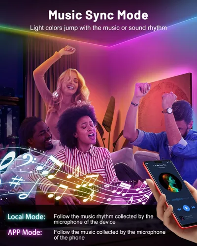 Vista 7 de Luces de cuerda de neón, tira de luces LED RGB+IC inteligente de 3,05 m con aplicación y control remoto, luces de cuerda de neón flexibles