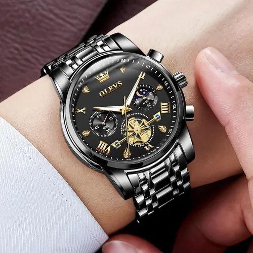 Vista 4 de OUPINKE Mens Watches Fashion Sport WristWatches Multifunction Chronograph Analog Quartz Luminous Waterproof Calendar Stainless Steel Bracelet