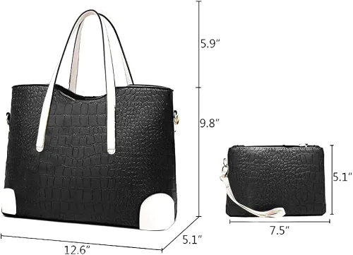 Vista 2 de Bolso de mano para mujer bolso de mano cartera de cuero suave juego de 2