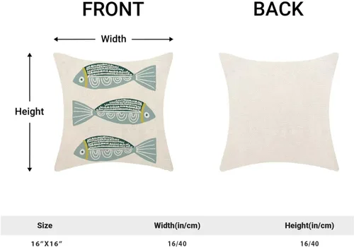 Vista 2 de AEIOAE Fundas de Almohada Costeras de 16 x 16 Pulgadas Juego de 2, Fundas Decorativas de Lino con Estampado de Peces Azules de Playa Oceánica