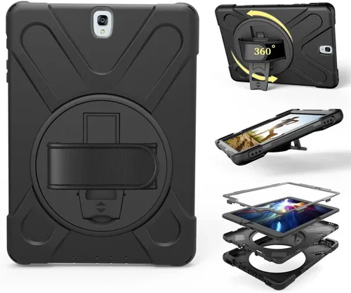 Vista 3 de Funda para Samsung Galaxy Tab S3 9.7 pulgadas SM-T820/SM-T825, 360 grados giratorio Kickstand mano correa de hombro resistente a prueba de golpes