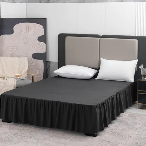 Vista 7 de TSUTOMI Falda de Cama Negra Tamaño Twin con Volantes y Esquinas Divididas, Falda de Cama Twin Caída de 12 Pulgadas, Falda de Cama Tamaño Twin Negra
