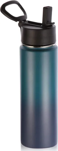 Vista 28 de Volhoply Botellas de agua aisladas de 22 onzas con tapa con popote, botella deportiva de acero inoxidable con asa, vasos de agua de viaje de metal