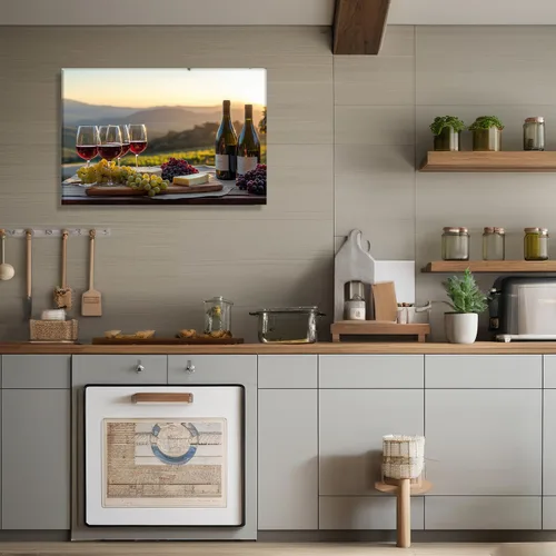 Vista 3 de Lienzo decorativo para pared, decoración de cocina, pintura de queso con uvas, obra de arte moderna, paisaje, fotografía, pintura para comedor, Art-1