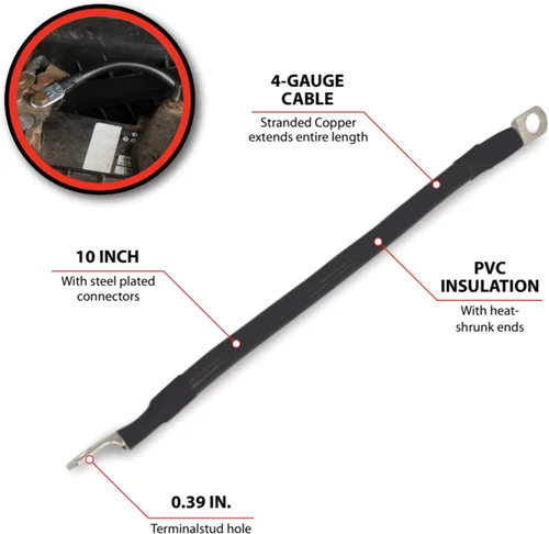 Vista 3 de Performance Tool W16850 4GA 10 pulgadas interruptor de batería a cable de arranque, negro