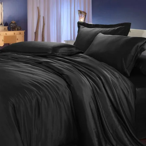 Vista 2 de LilySilk Juego de sábanas de seda negra de 4 piezas de 22 momme - Funda de edredón y 2 fundas de almohada - Certificado Oeko-TEX, juegos de ropa