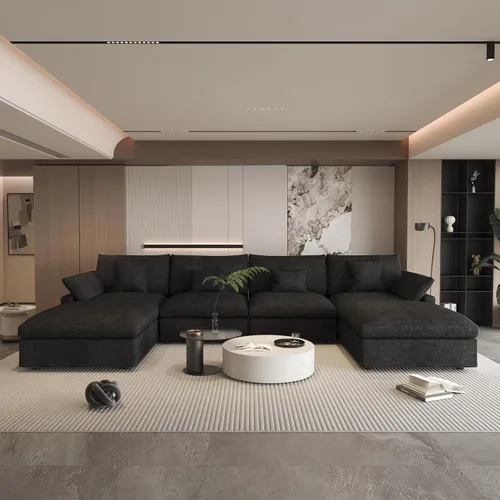 Vista 26 de WJShome Sofá Seccional Cloud Couch de 83 pulgadas para sala de estar, sofá seccional modular relleno de plumón, sofás en forma de L con otomana