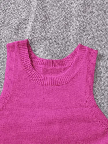 Vista 3 de SOLY HUX Suéter de punto acanalado para mujer, sin mangas, cuello redondo, camiseta corta sin mangas