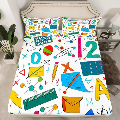 Vista 7 de Juego de ropa de cama ajustable con fórmula informática para niños y niños, diseño de geometría de acuarela, números, fórmula matemática, juego