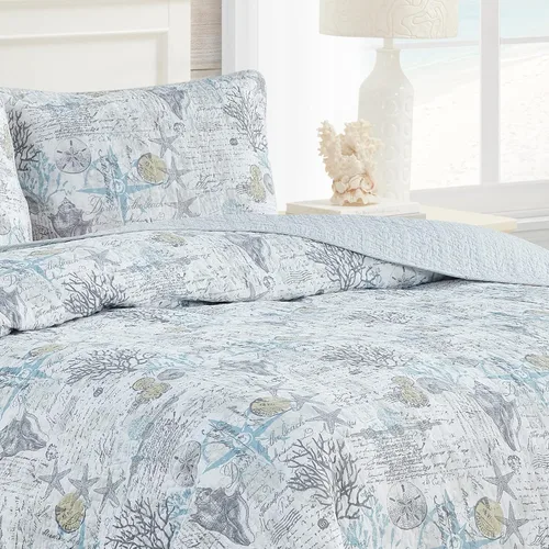 Vista 4 de Tommy Bahama - Juego de edredón individual, ropa de cama reversible de algodón con funda a juego, decoración ligera del hogar para todas
