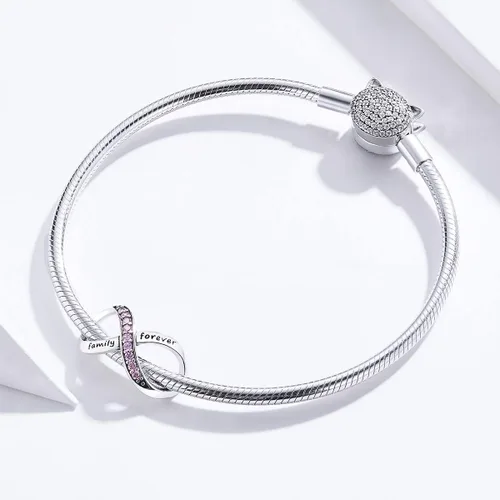 Vista 25 de Abalorios de plata de ley para pulseras, collares, familia para siempre, circonita cúbica, regalo de joyería para mujeres
