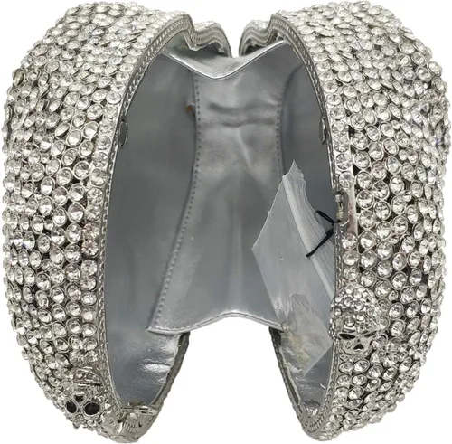 Vista 6 de Boutique De FGG Bolso de mano de cristal de calavera para mujer, bolso de mano de noche con diamantes de imitación, para fiesta, graduación