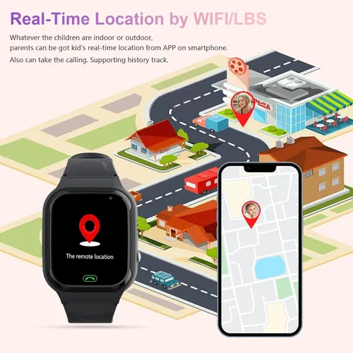 Vista 4 de Reloj inteligente 4G para niños, rastreador GPS, reloj inteligente para niños y niñas, reloj de teléfono, videollamadas, alarma de emergencia, juego