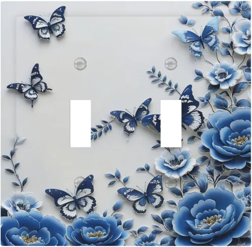 Vista 223 de Decorative Outlet Covers Blue Background White Cat Daisy Floral 2-Gang 1-Gang Wall Plate Single Toggle/Rocker Farmhouse Style Light Switch Covers