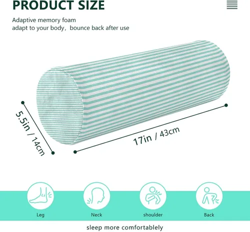 Vista 3 de Almohada redonda con funda azul cielo rayas blancas almohada cervical almohada almohada cervical espuma viscoelástica soporte cuello para dormir