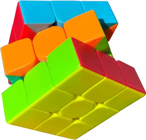 Vista 3 de Juego de cubos de velocidad de 3 x 3 2.2 pulgadas, rompecabezas de cubo mágico (3 x 3, 2 unidades, arcoíris/negro)