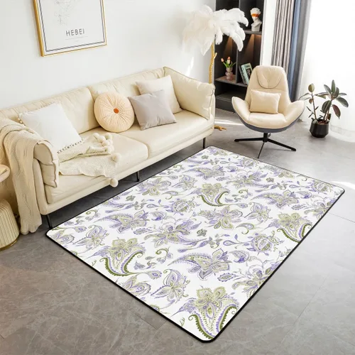 Vista 11 de Feelyou Tapete de jacquard para interiores para niños y niñas, 3 x 5, patrón floral, alfombra de sala de estar, alfombra de decoración floral ultra