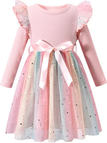 Vista 14 de Vestido de tul de manga larga para niña pequeña de 1 a 5 años Negro