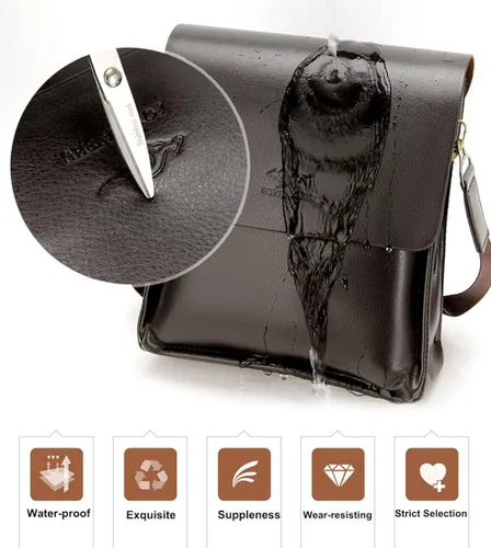 Vista 7 de Bolso de mensajero de cuero para hombre Bolso cruzado de hombro Bolso casual Bolso de negocios pequeño bolso ipad 9.7 bolsa, negro