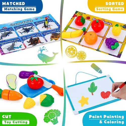 Vista 2 de Juguetes de clasificación para niños de 3 a 5 años, 7 juegos temáticos a juego con pizarra blanca magnética, motricidad fina Montessori y práctica