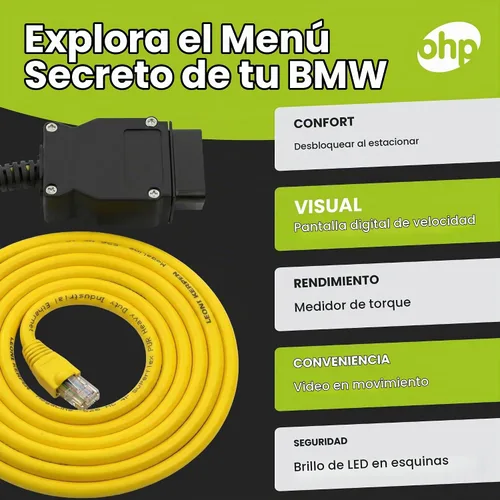 Vista 2 de OHP ENET Bimmercode OBD2 Cable para codificación BMW Serie F E SYS ISTA+ ICOM Bootmod3 Bimmerlink OBD Cable resistente