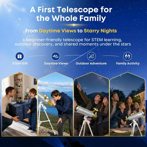 Vista 10 de UncleHu 90mm Aperture 600mm Telescope for Adults Astronomy &Kids with Stool