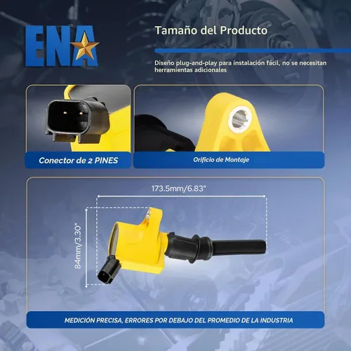 Vista 6 de ENA Paquete de 8 bobinas de encendido amarillas compatibles con Lincoln, Mercury, Ford, Mustang, Crown Victoria, E150, E250, Expedition, Explorer