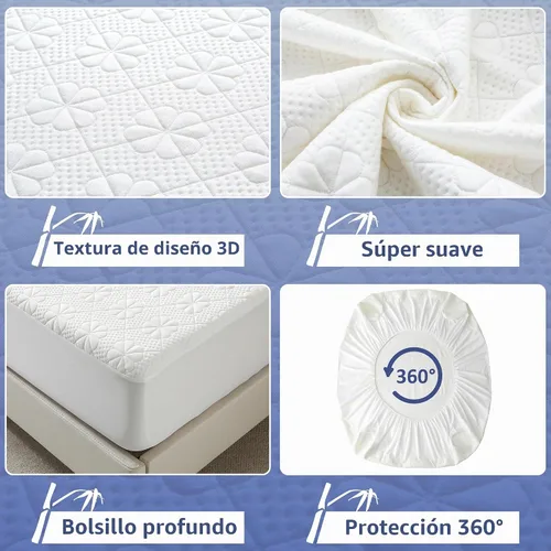 Vista 3 de Protector de colchón impermeable de viscosa de bambú tamaño Queen, funda de colchón refrescante para cama tamaño Queen, funda de colchón súper suave
