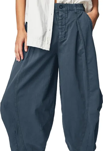 Vista 6 de Cicy Bell Pantalones cortos de pierna ancha para mujer, holgados, cintura elástica, fruncidos, pantalones chinos con bolsillos