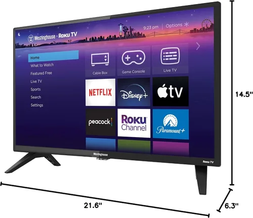 Vista 2 de Westinghouse Smart TV Roku HD de 24 pulgadas, Smart TV de alta definición de 720p con conectividad Wi-Fi y aplicación móvil, TV de pantalla plana