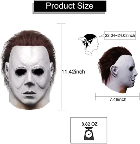 Vista 5 de MAKEATREE Máscara de Halloween Michael Myers 2022 máscara facial aterradora para hombres y adultos disfraz de terror accesorios de látex