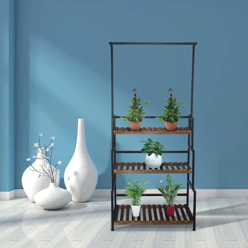 Vista 5 de Soporte colgante de 3 niveles para plantas interiores, estante de metal de 68 pulgadas de alto para múltiples plantas de interior, soporte grande