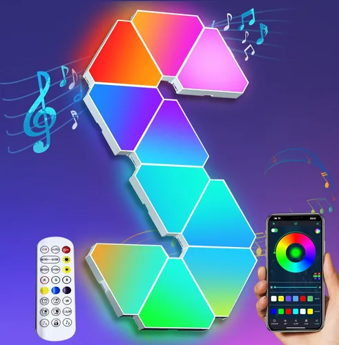 Vista 10 de Luz triangular de 4 paneles LED para expansión solamente, luces triangulares para decoración de luces de sala de juegos Dreamcolor, luz de pared