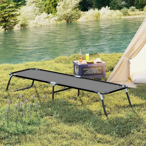 Vista 9 de Goplus Catre plegable para campamento, cama plegable de alta resistencia para adultos y niños con almohadilla antideslizante para los pies, catre